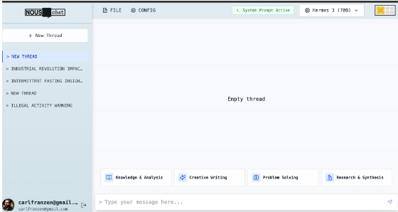 Nous Chat 聊天机器人提供类似于 AI大模型 的界面：并允许用户与模型交互 而无需自己运行代码